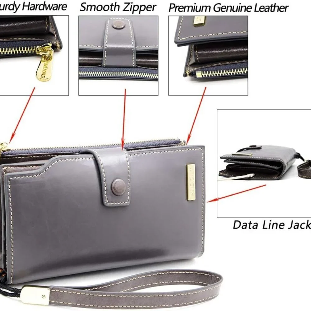 Genuine Leather RFID Wallet with Large Capacity, Card Slots, Coin Pocket